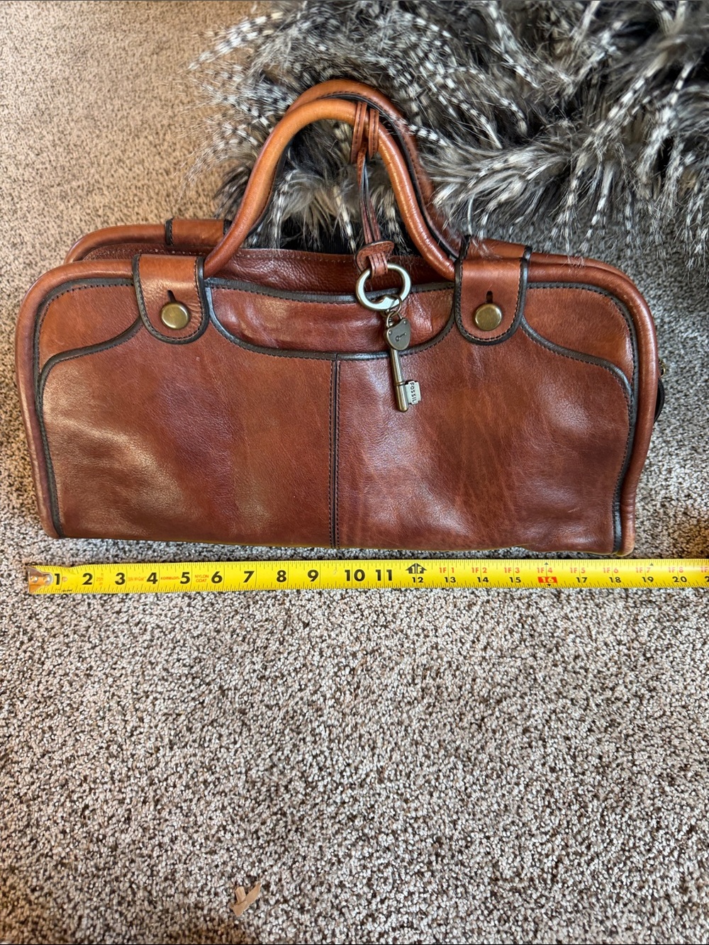 Fossil Chestnut Brown Leather Satchel with Matching Wallet Very rare find. - Picture 10 of 12